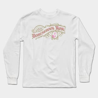 Homeschool Mom Vintage Label in Gold with Flamingo Long Sleeve T-Shirt